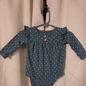 Carters Baby Girls Green‎ Polka Dot Ruffle Long Sleeve Bodysuit 6M